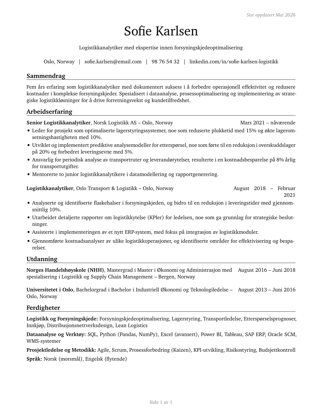 Logistics Analysts CV in Norwegian_bokmal — page 1
