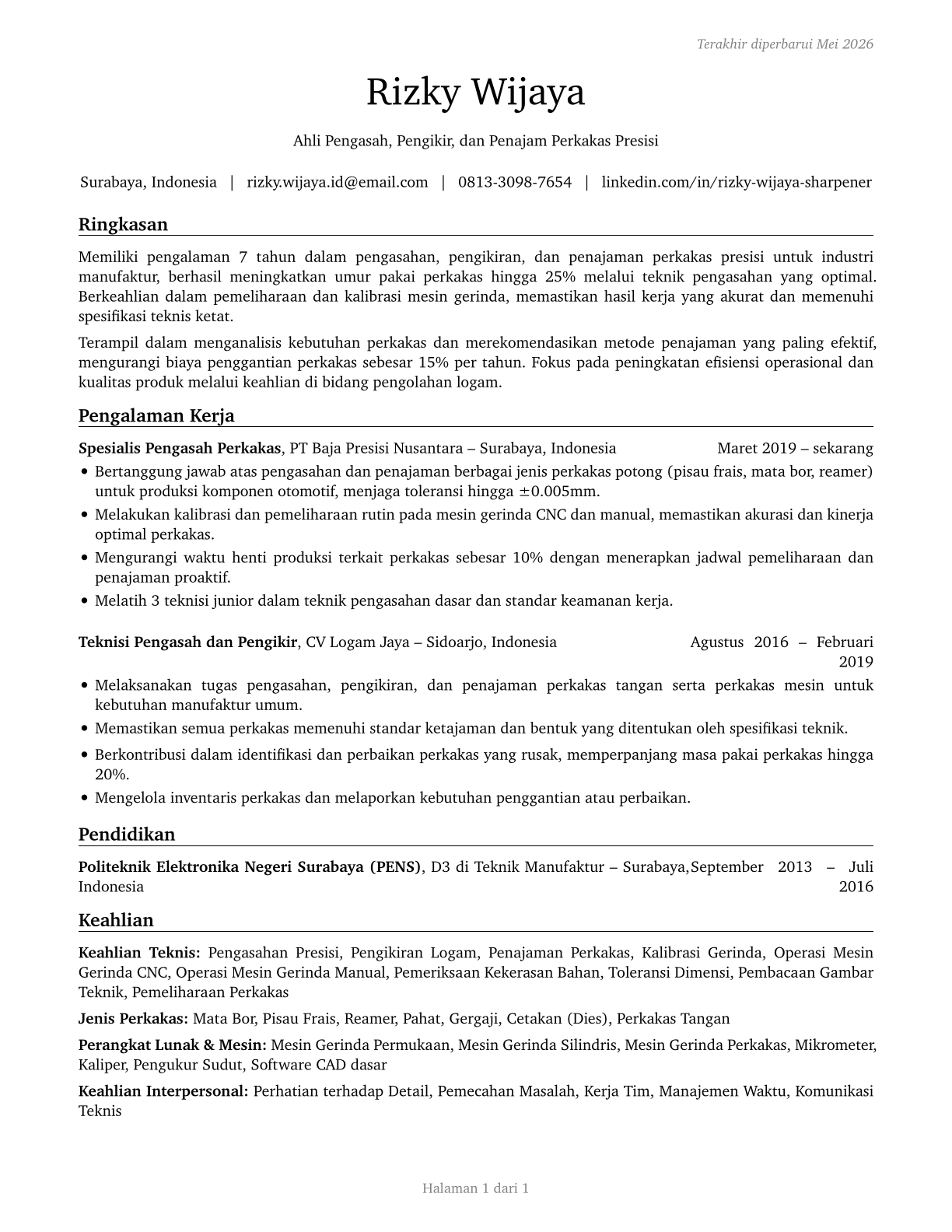 Tool Grinders, Filers, and Sharpeners CV in Indonesian — page 1