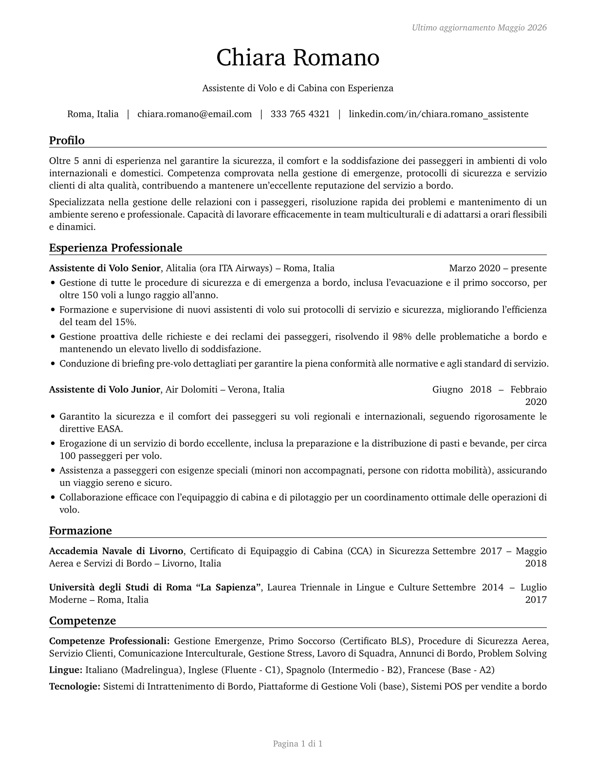 Passenger Attendants CV in Italian — page 1
