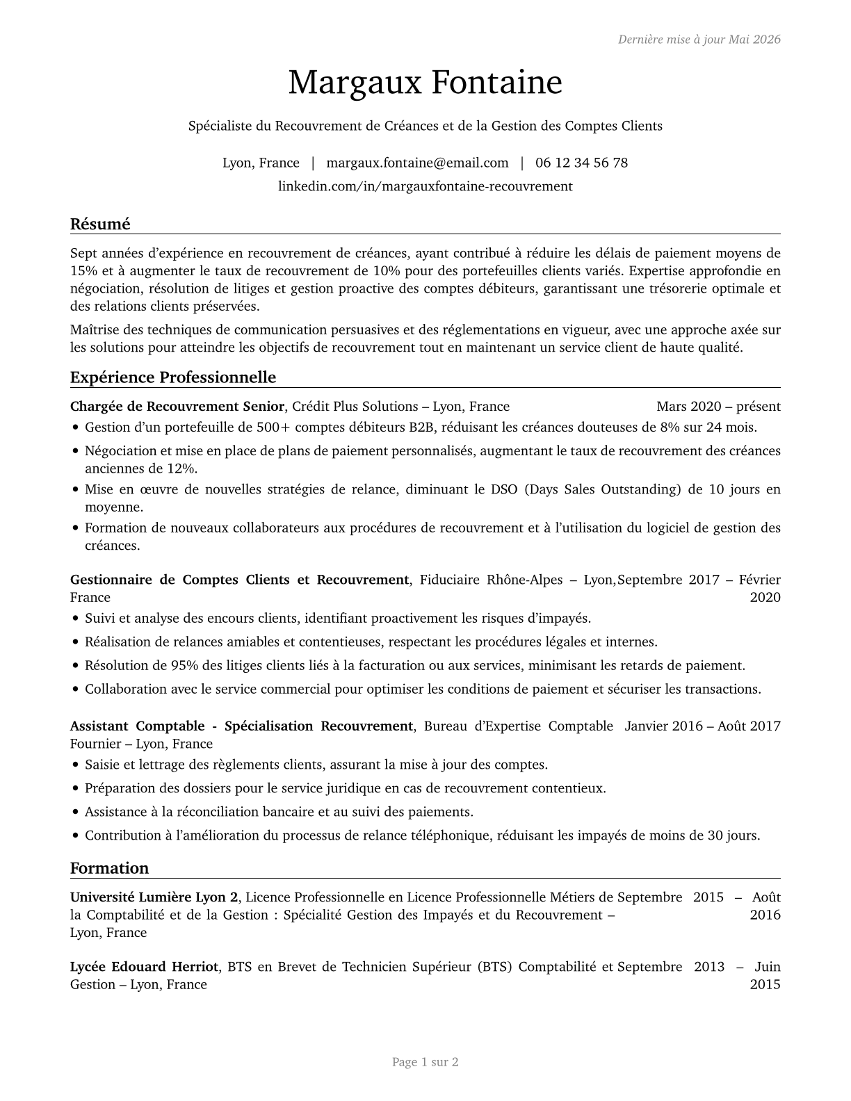 Bill and Account Collectors CV in French — page 1