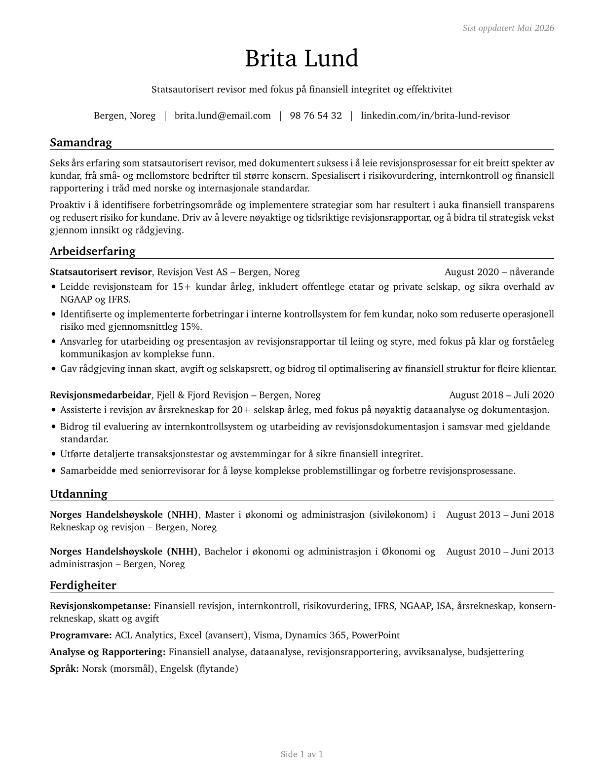 Accountants and Auditors CV in Norwegian_nynorsk — page 1