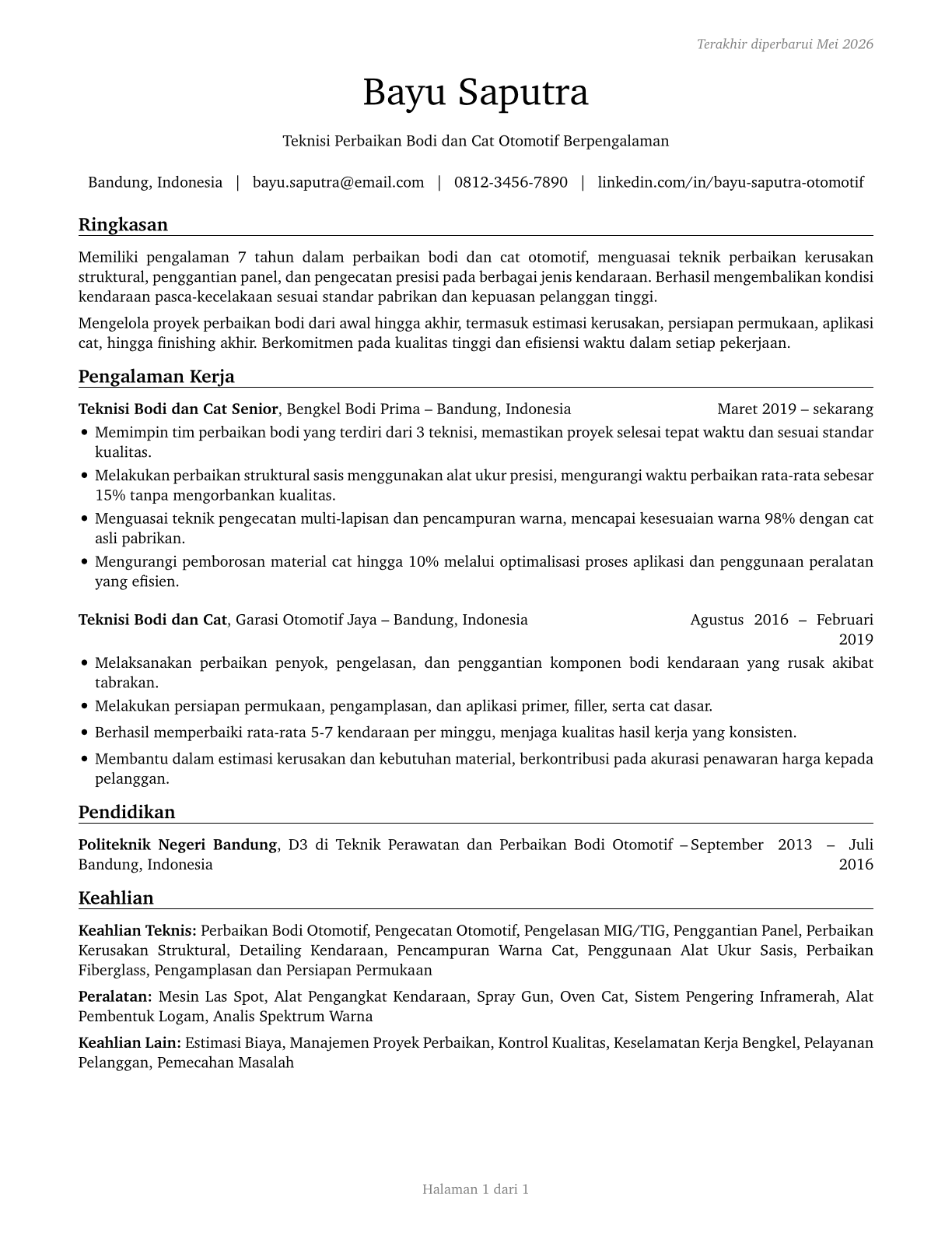 Automotive Body and Related Repairers CV in Indonesian — page 1