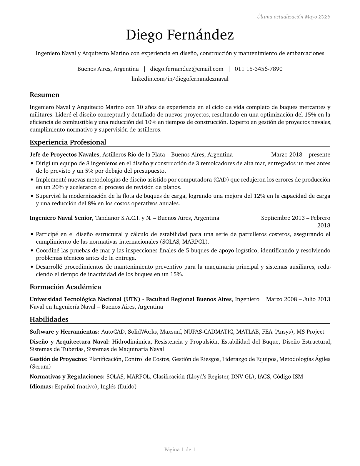 Marine Engineers and Naval Architects CV in Spanish — page 1