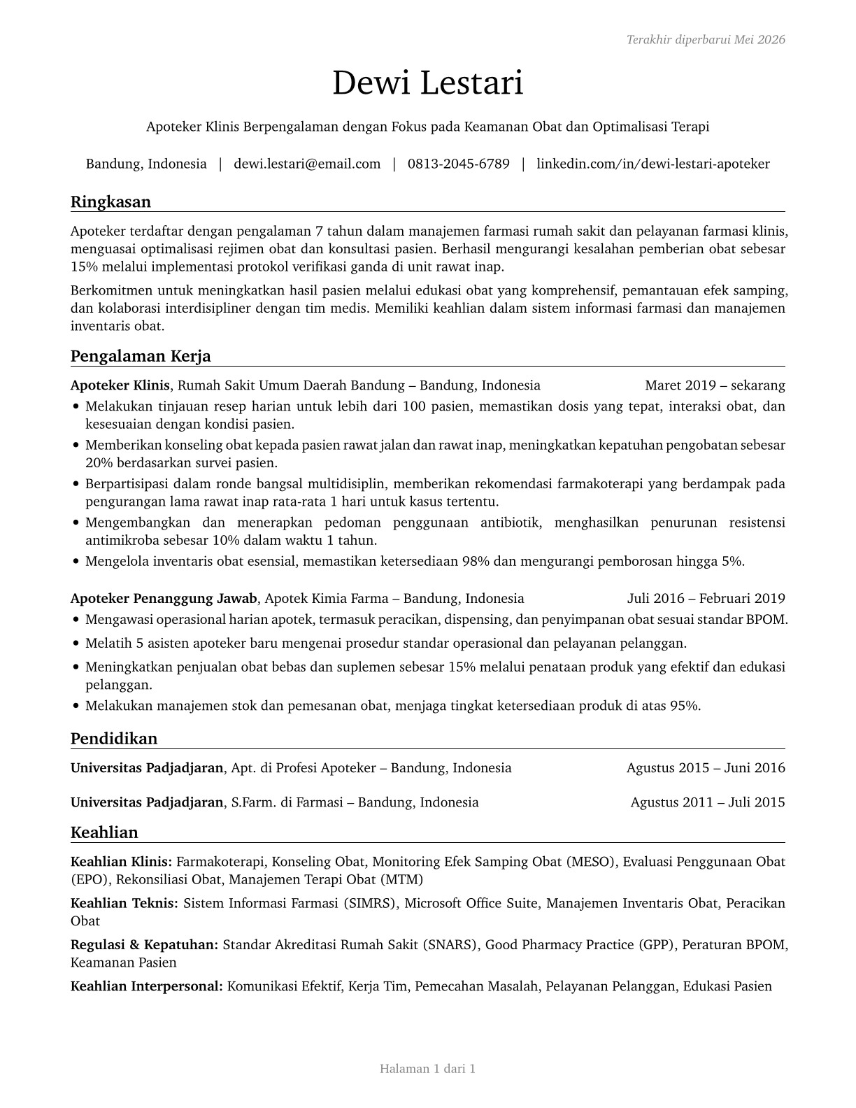 Pharmacists CV in Indonesian — page 1