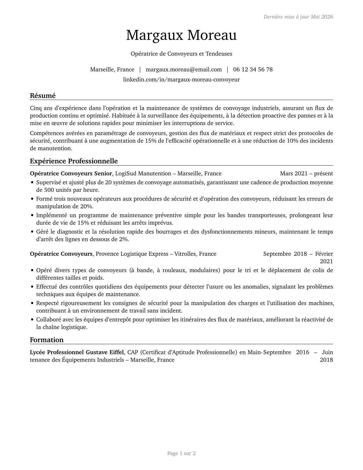 Conveyor Operators and Tenders CV in French — page 1