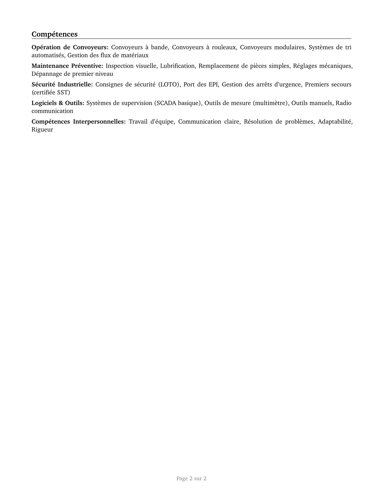 Conveyor Operators and Tenders CV in French — page 2