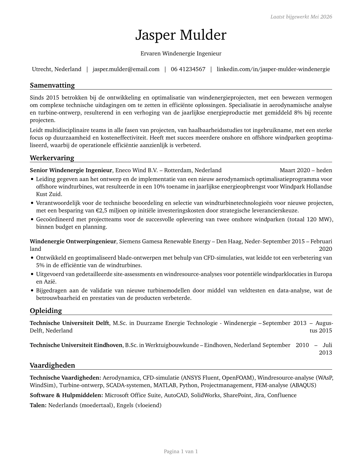 Wind Energy Engineers CV in Dutch — page 1