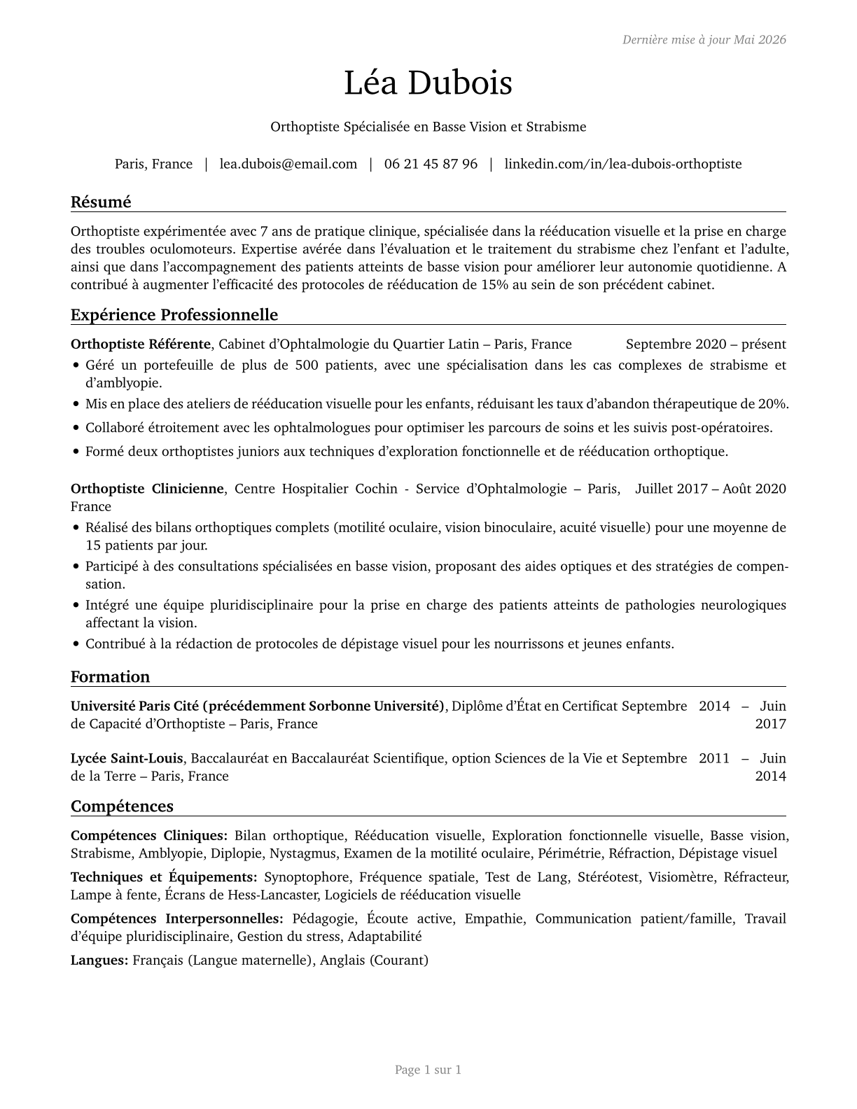 Orthoptists CV in French — page 1