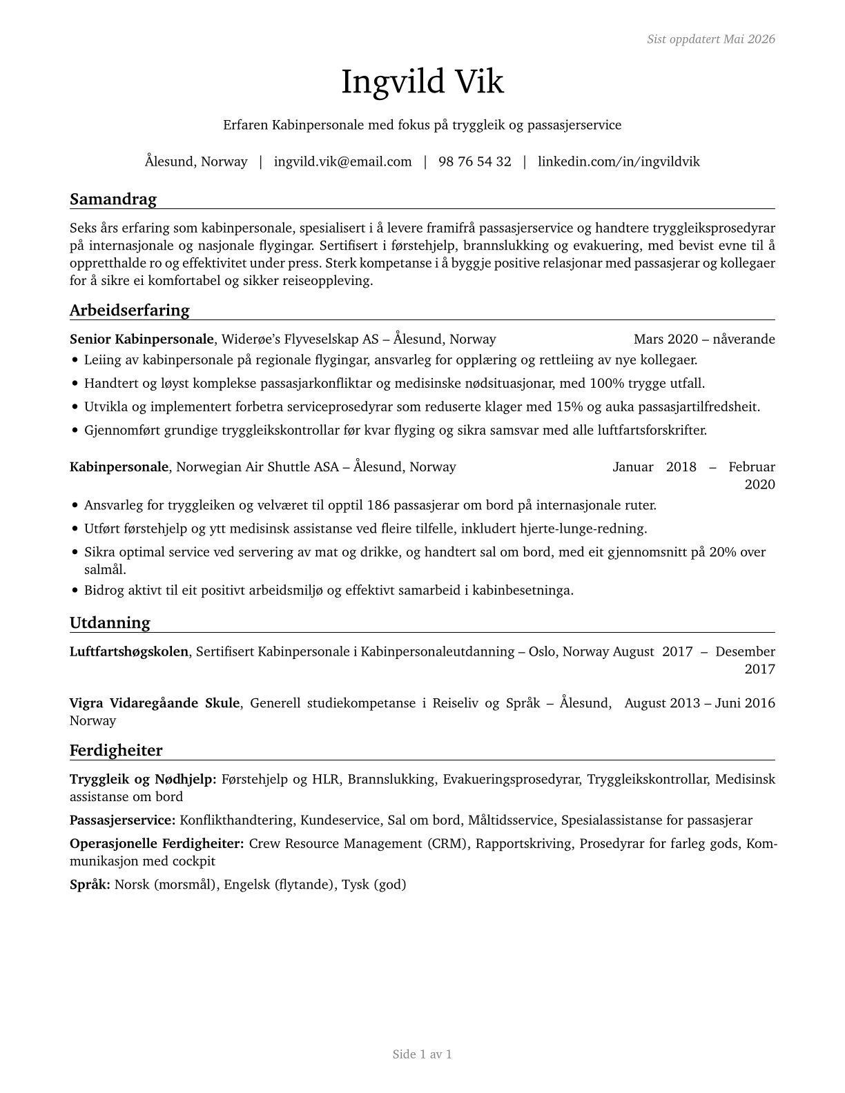 Air Crew Members CV in Norwegian_nynorsk — page 1