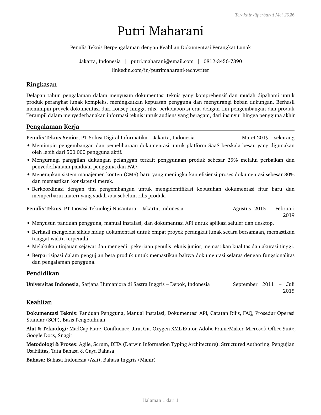 Technical Writers CV in Indonesian — page 1