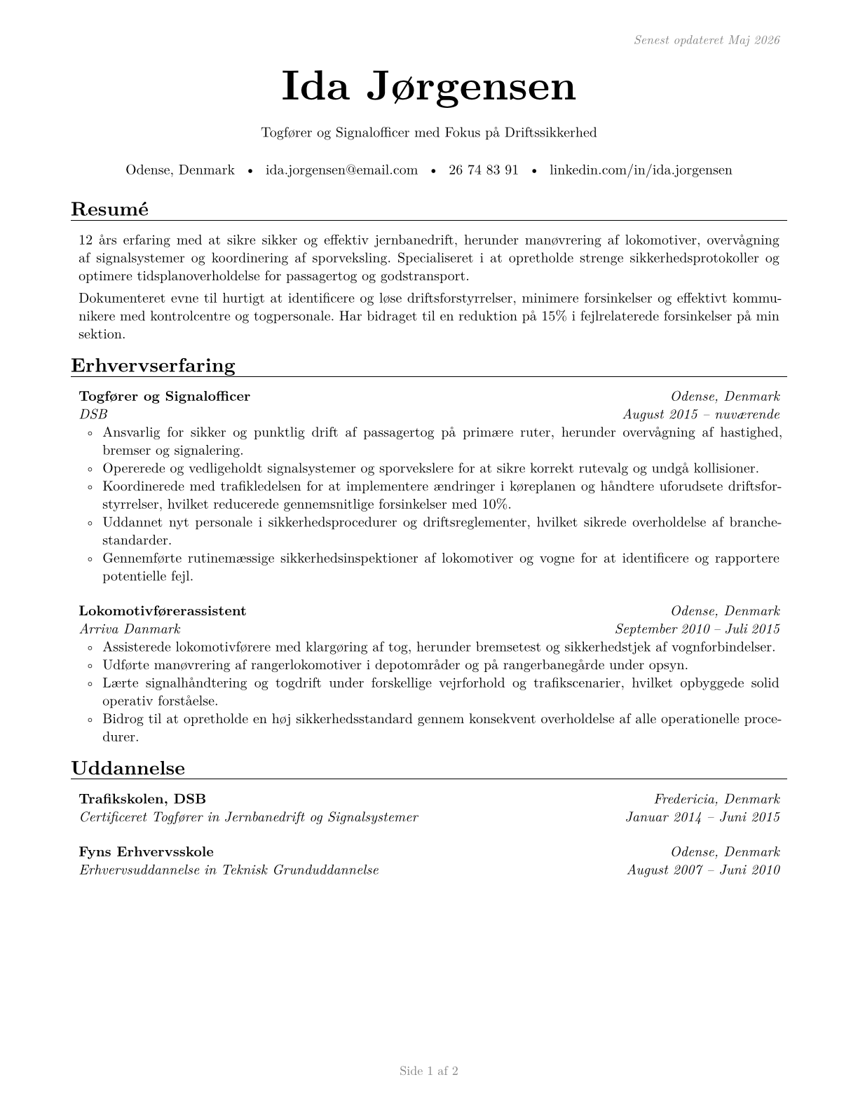 Railroad Brake, Signal, and Switch Operators and Locomotive Firers CV in Danish — page 1