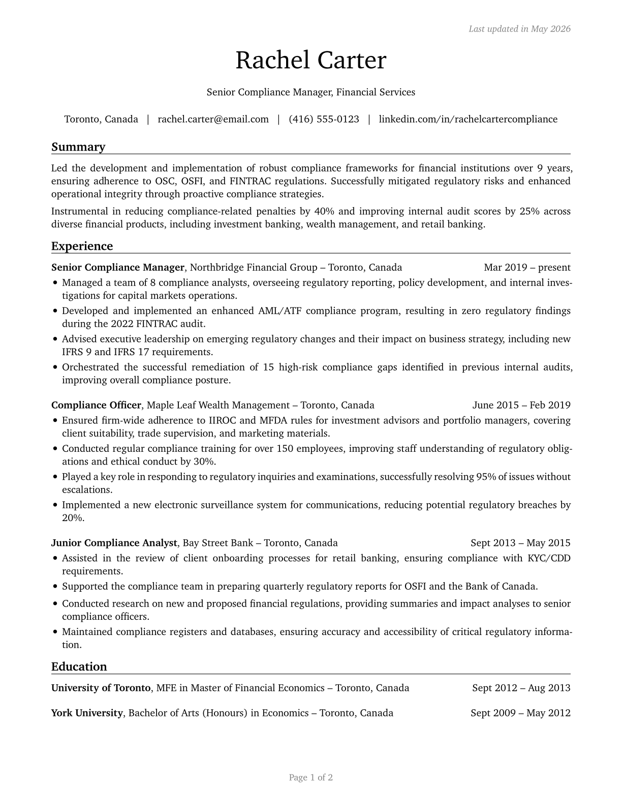 Compliance Managers CV in English — page 1