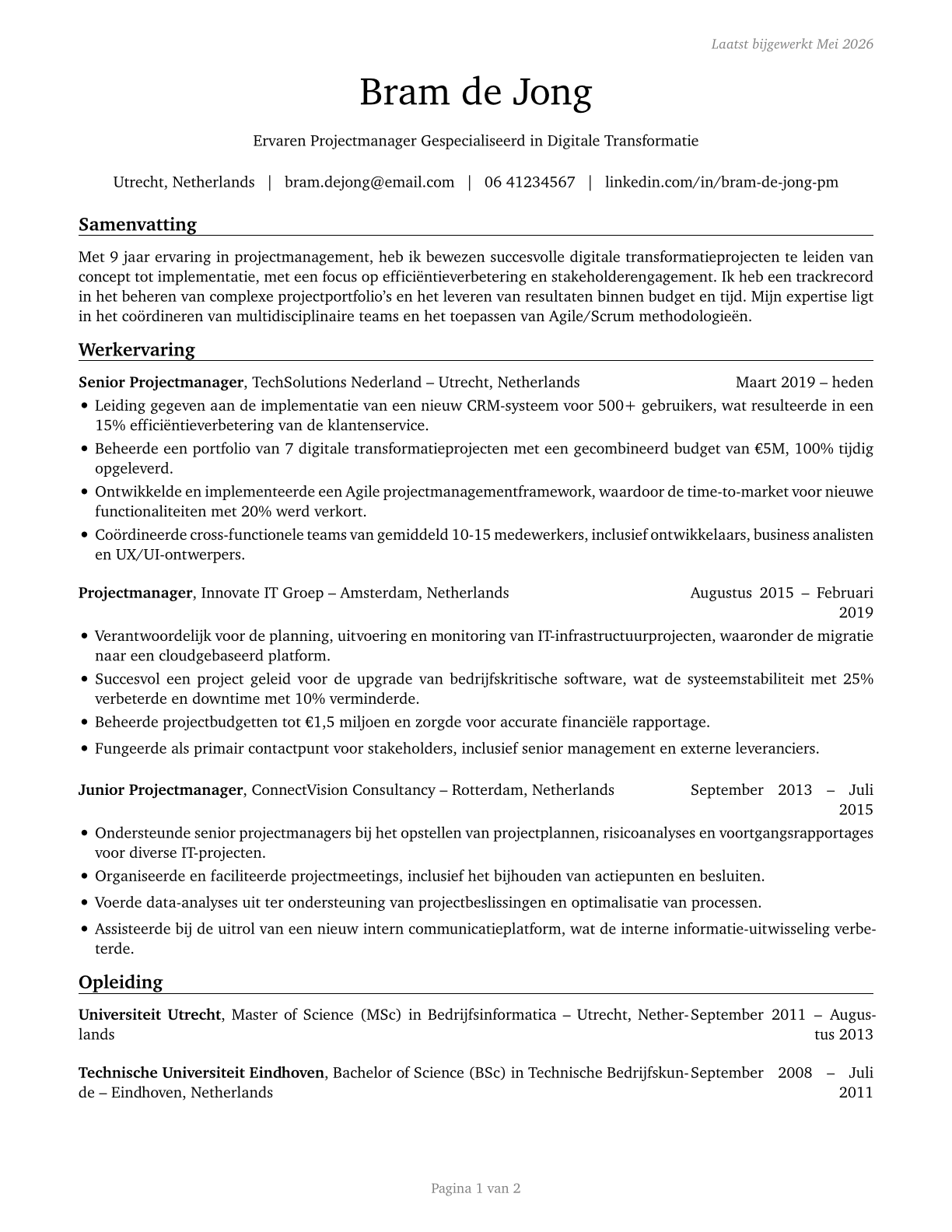 Project Management Specialists CV in Dutch — page 1