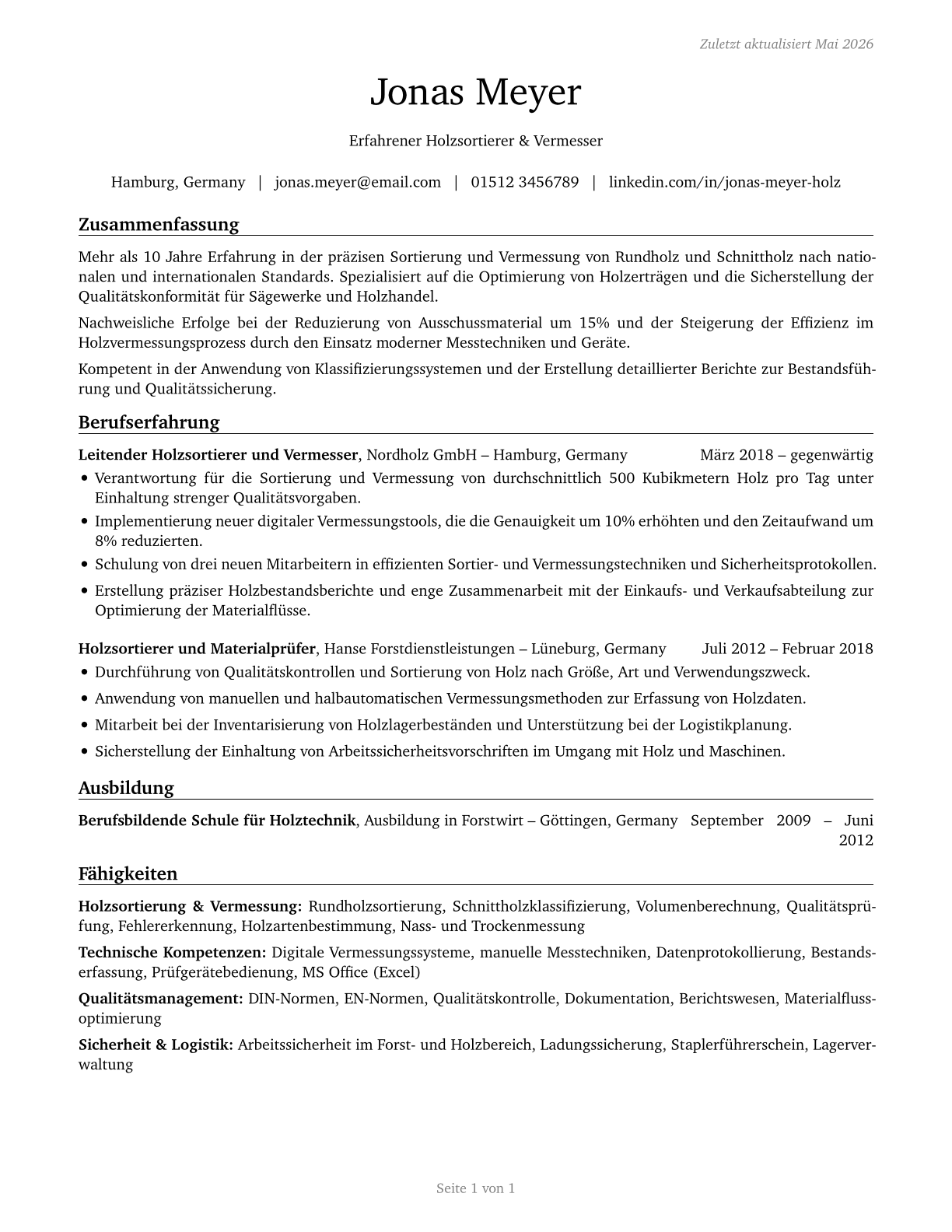Log Graders and Scalers CV in German — page 1