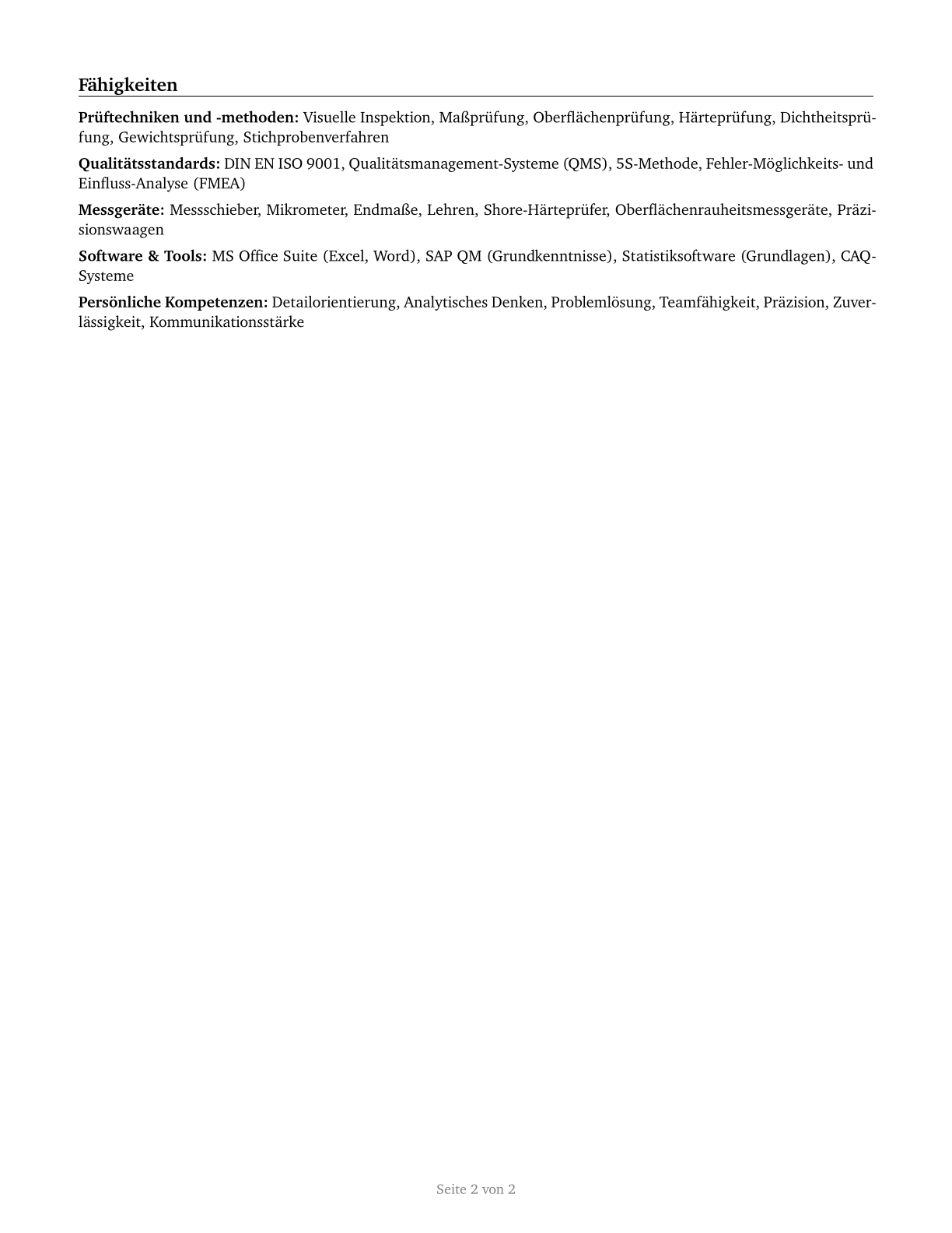 Inspectors, Testers, Sorters, Samplers, and Weighers CV in German — page 2