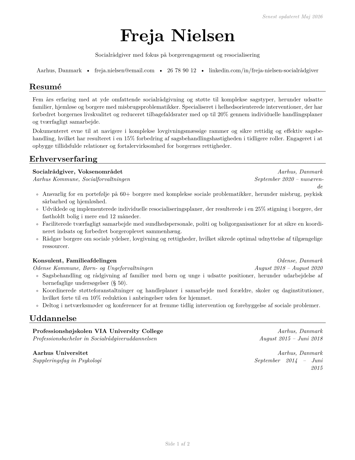 Social Workers, All Other CV in Danish — page 1