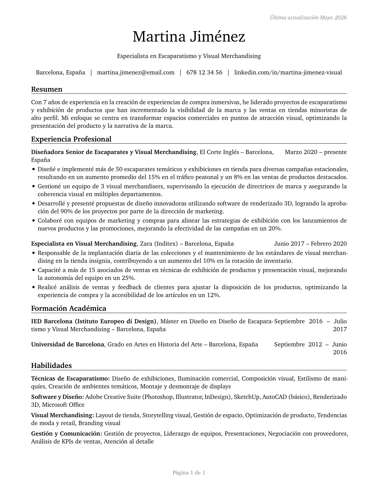 Merchandise Displayers and Window Trimmers CV in Spanish — page 1
