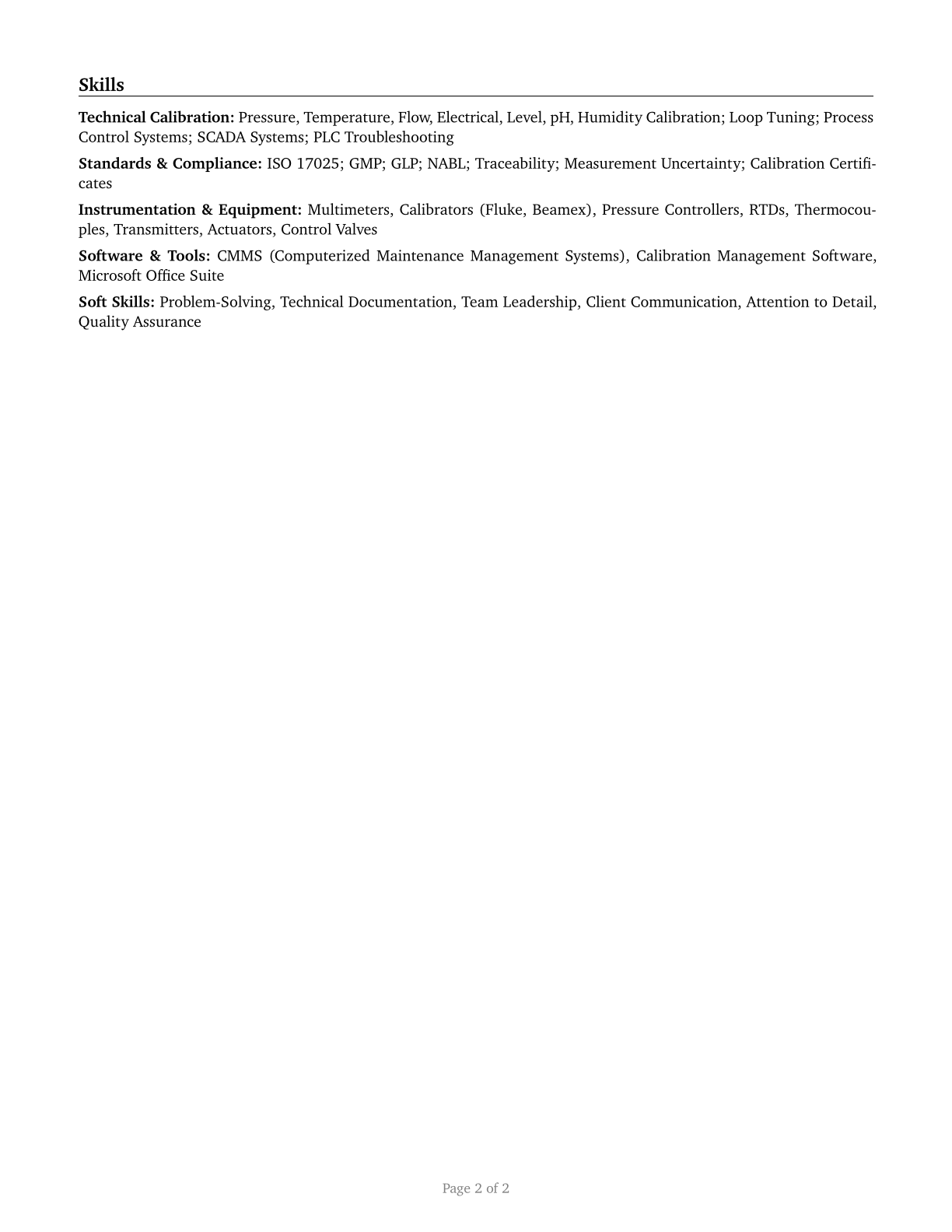 Calibration Technologists and Technicians CV in English — page 2