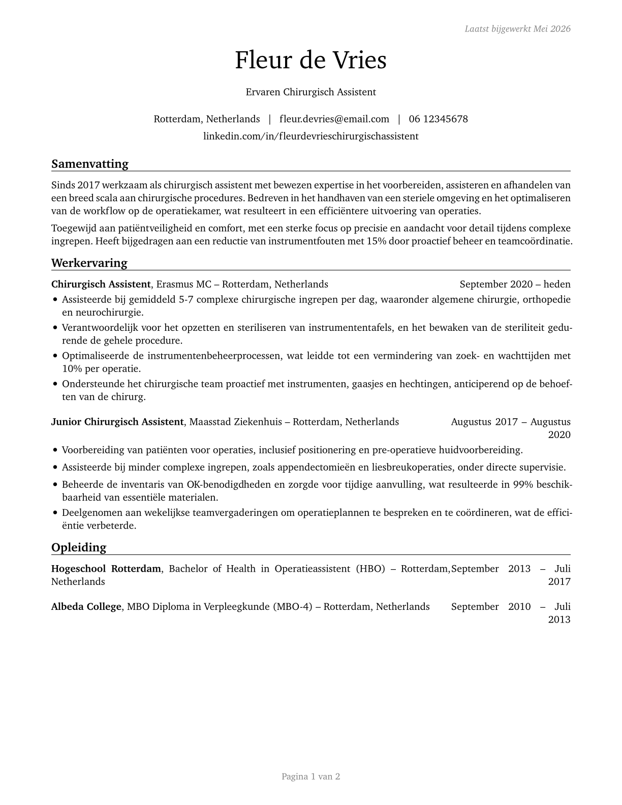 Surgical Assistants CV in Dutch — page 1