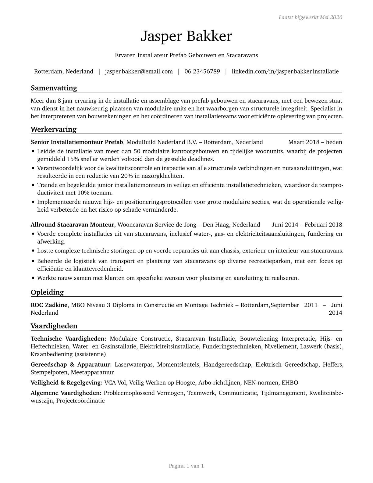 Manufactured Building and Mobile Home Installers CV in Dutch — page 1