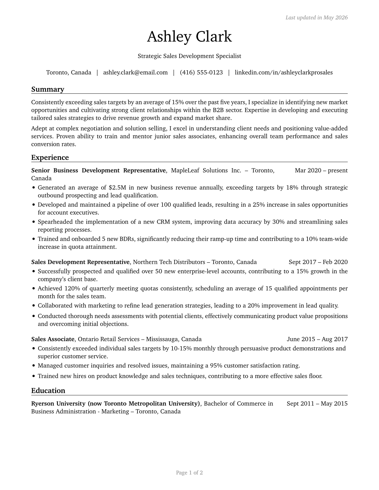 Sales and Related Workers, All Other CV in English — page 1