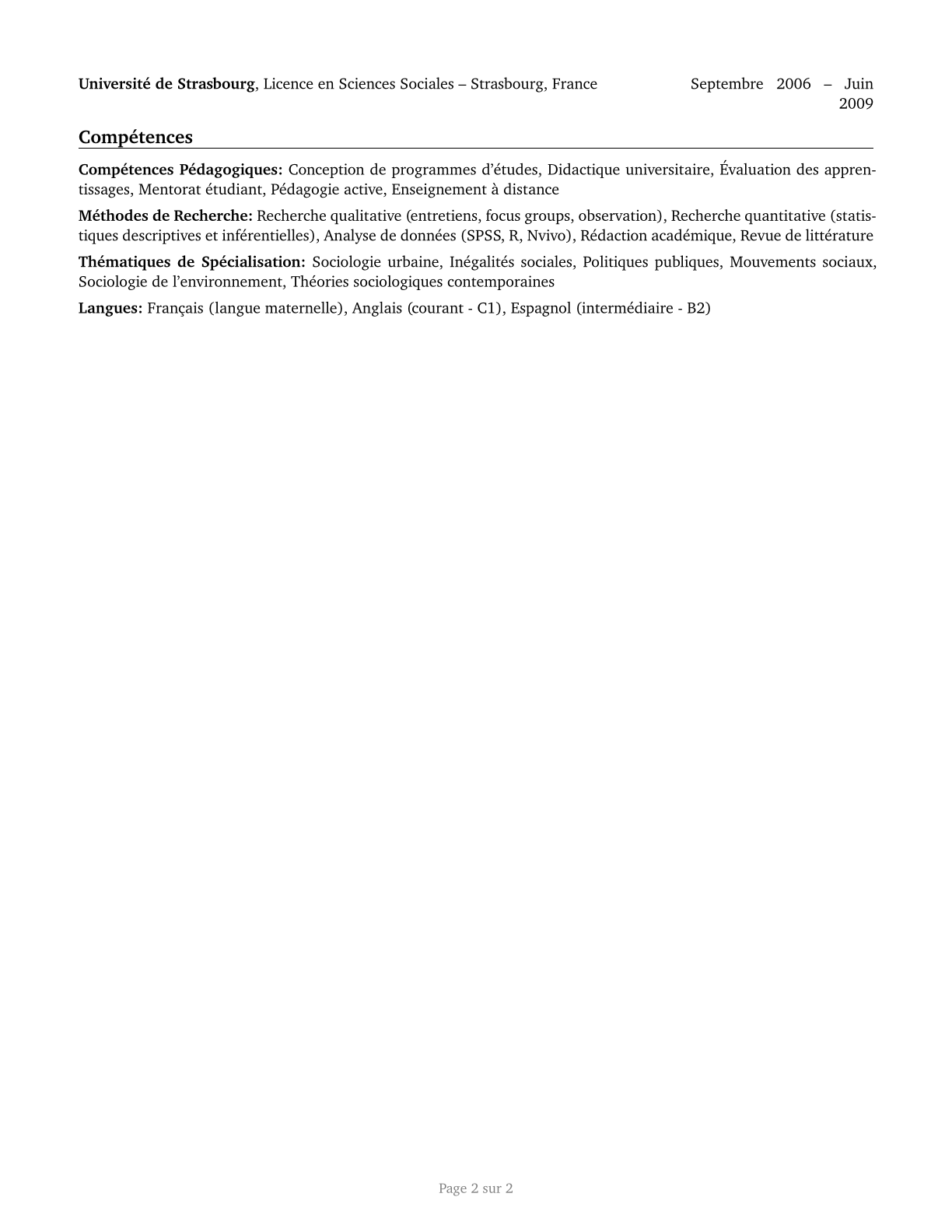 Social Sciences Teachers, Postsecondary, All Other CV in French — page 2