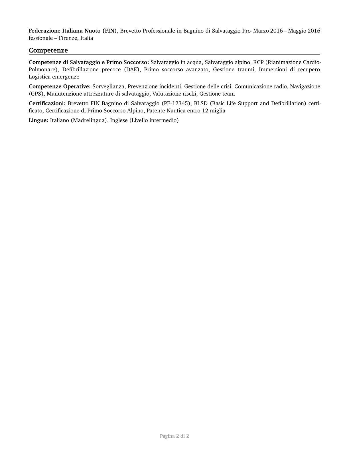 Lifeguards, Ski Patrol, and Other Recreational Protective Service Workers CV in Italian — page 2