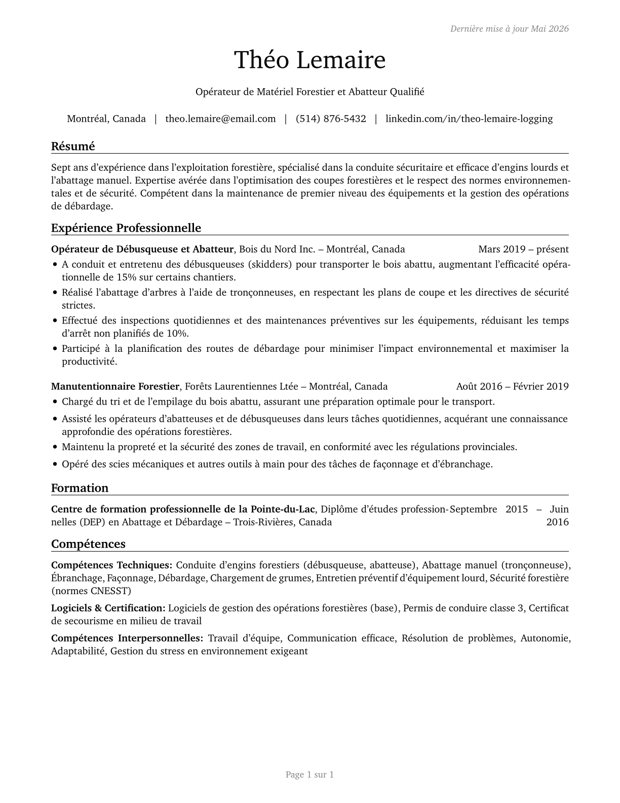 Logging Workers, All Other CV in French — page 1