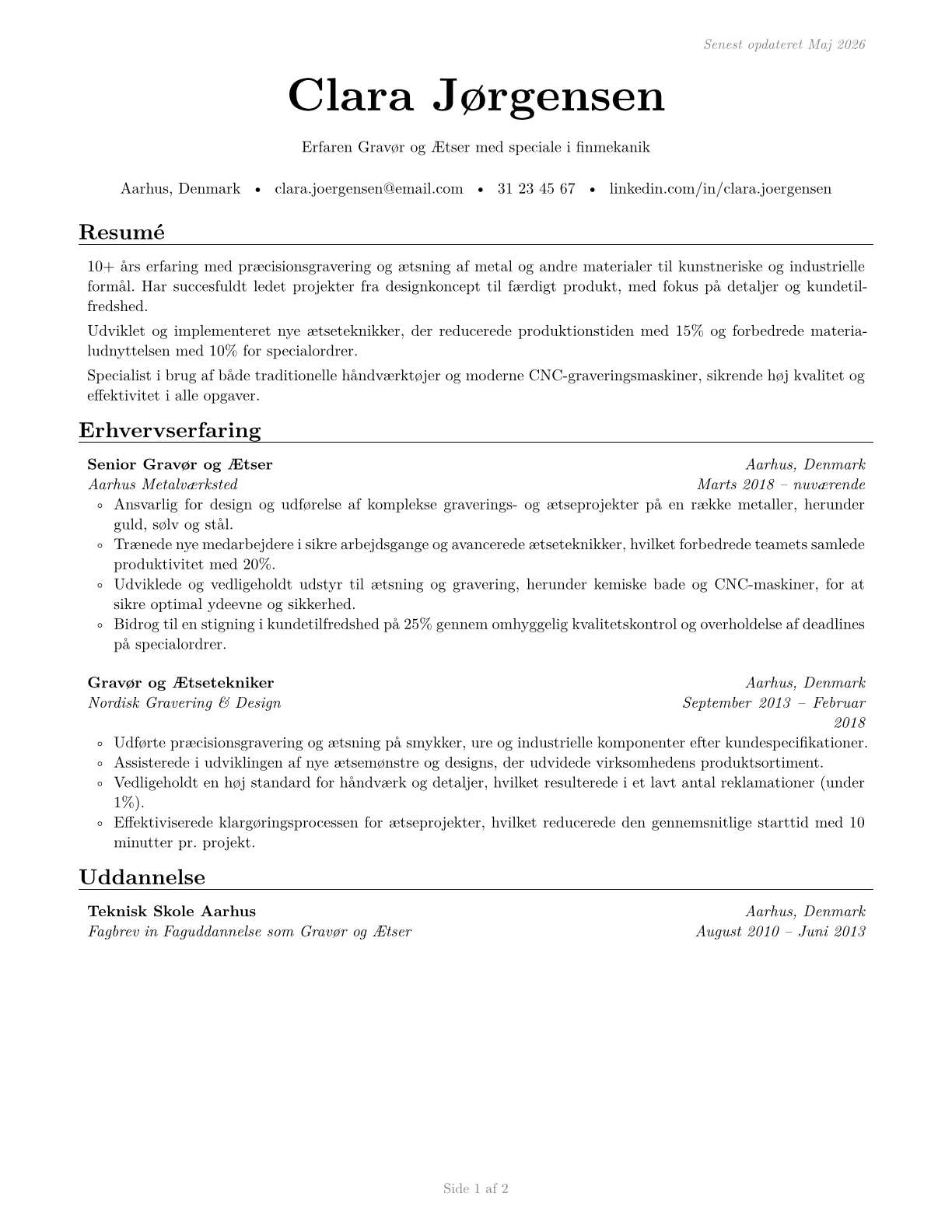 Etchers and Engravers CV in Danish — page 1