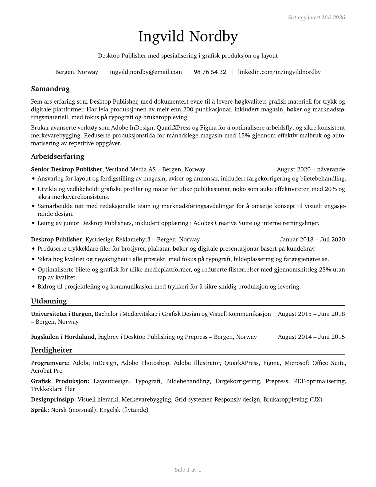 Desktop Publishers CV in Norwegian_nynorsk — page 1