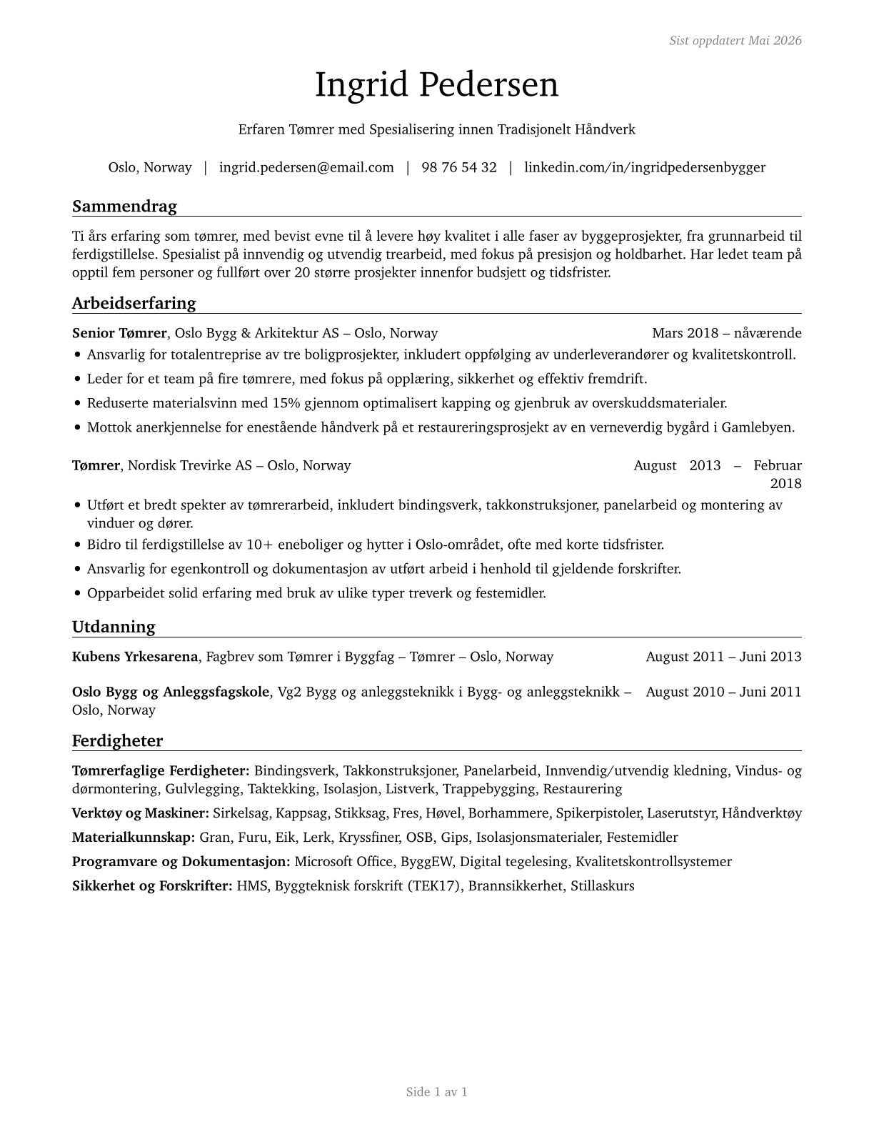 Carpenters CV in Norwegian_bokmal — page 1