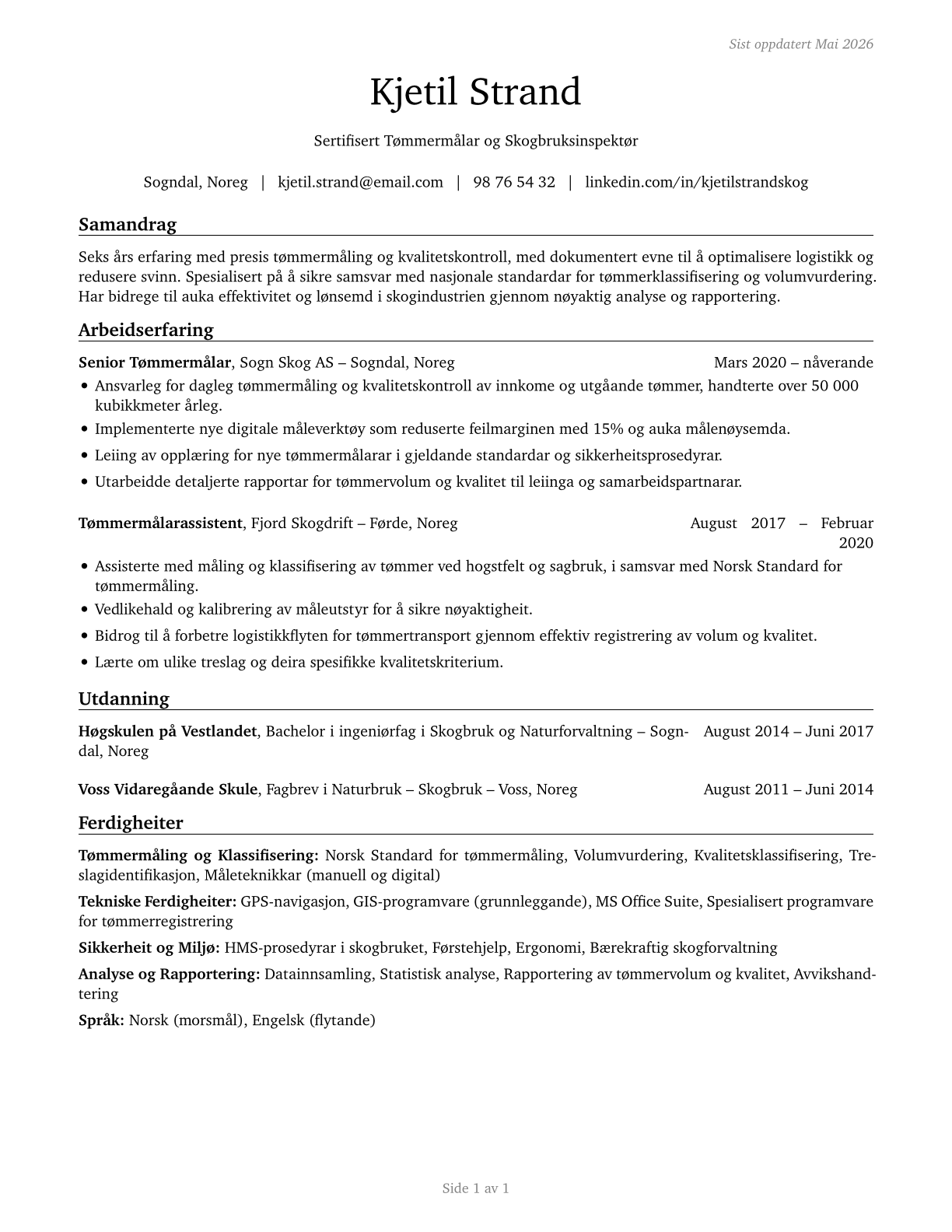 Log Graders and Scalers CV in Norwegian_nynorsk — page 1