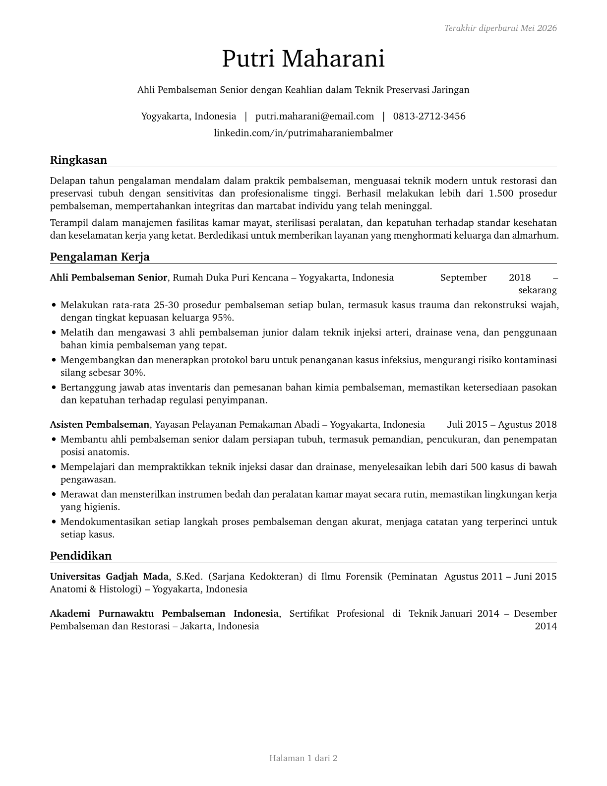 Embalmers CV in Indonesian — page 1