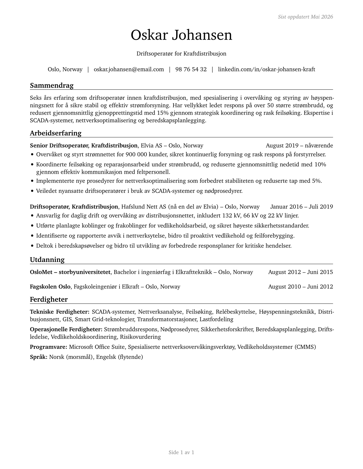 Power Distributors and Dispatchers CV in Norwegian_bokmal — page 1