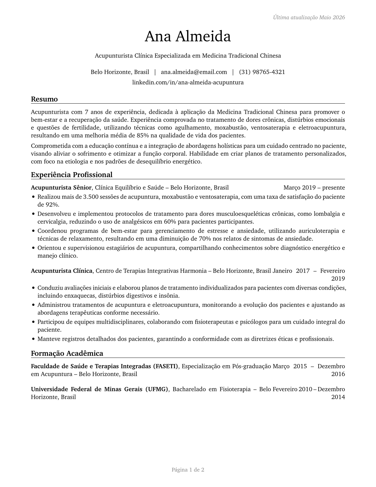 Acupuncturists CV in Portuguese — page 1