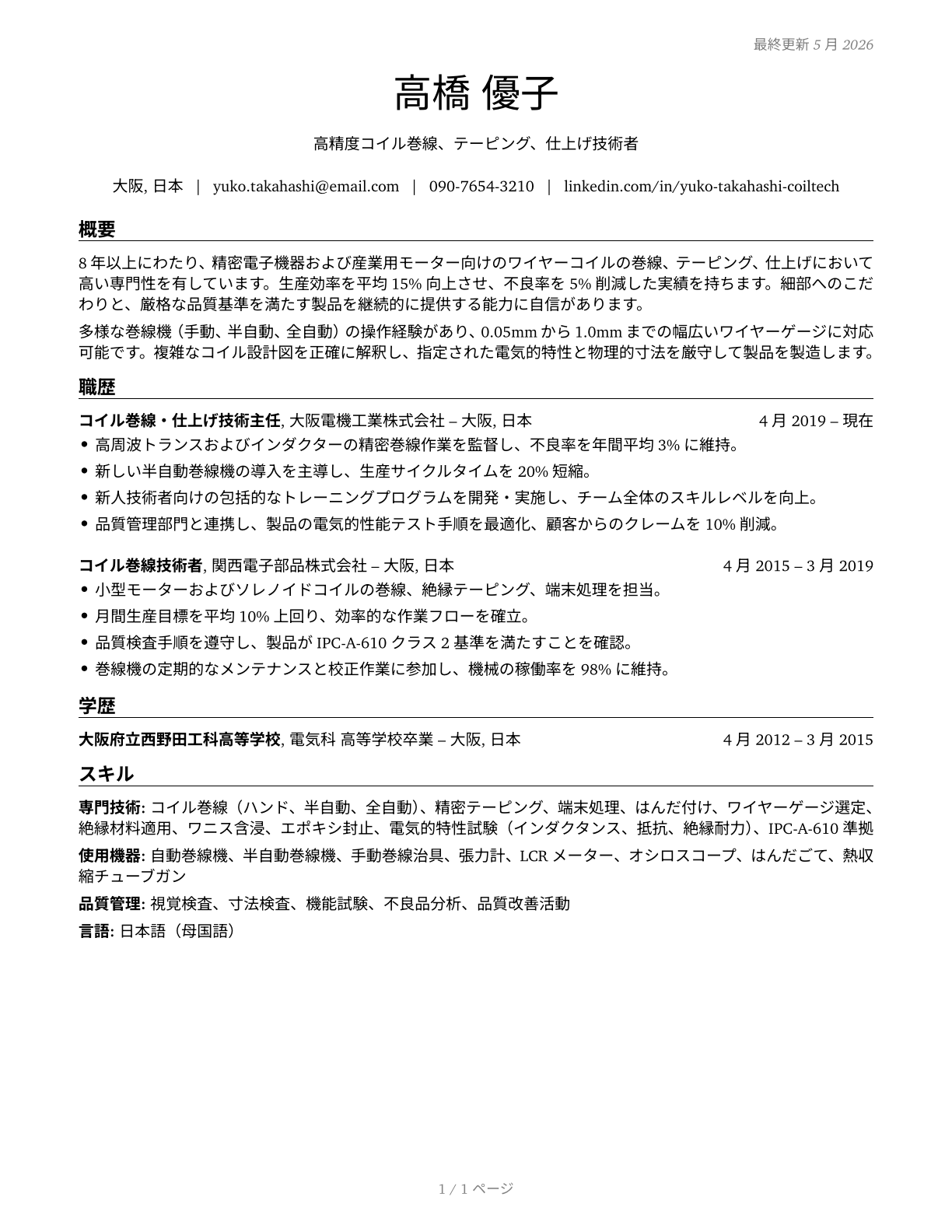 Coil Winders, Tapers, and Finishers CV in Japanese — page 1
