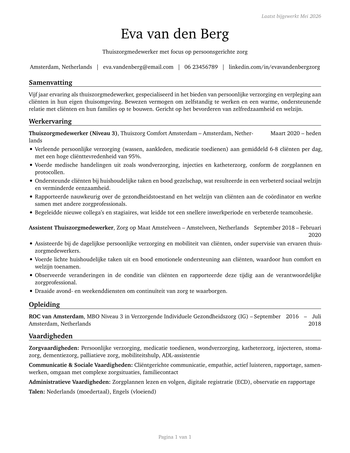 Home Health Aides CV in Dutch — page 1