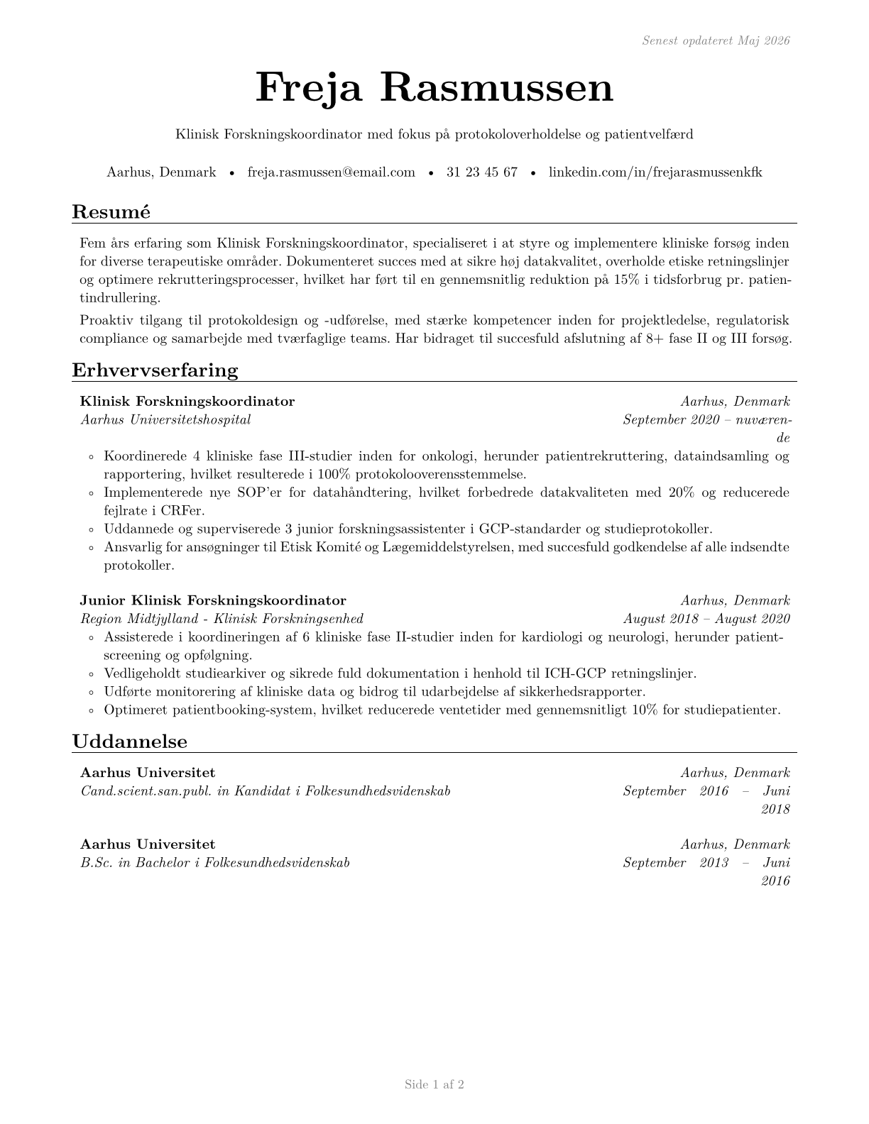 Clinical Research Coordinators CV in Danish — page 1