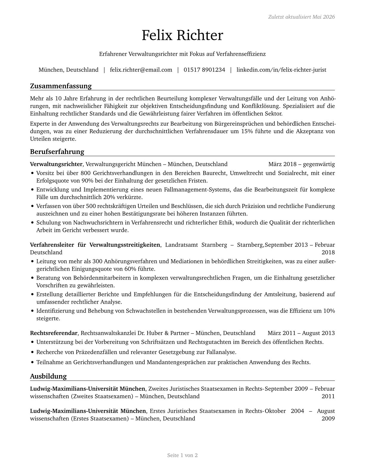 Administrative Law Judges, Adjudicators, and Hearing Officers CV in German — page 1