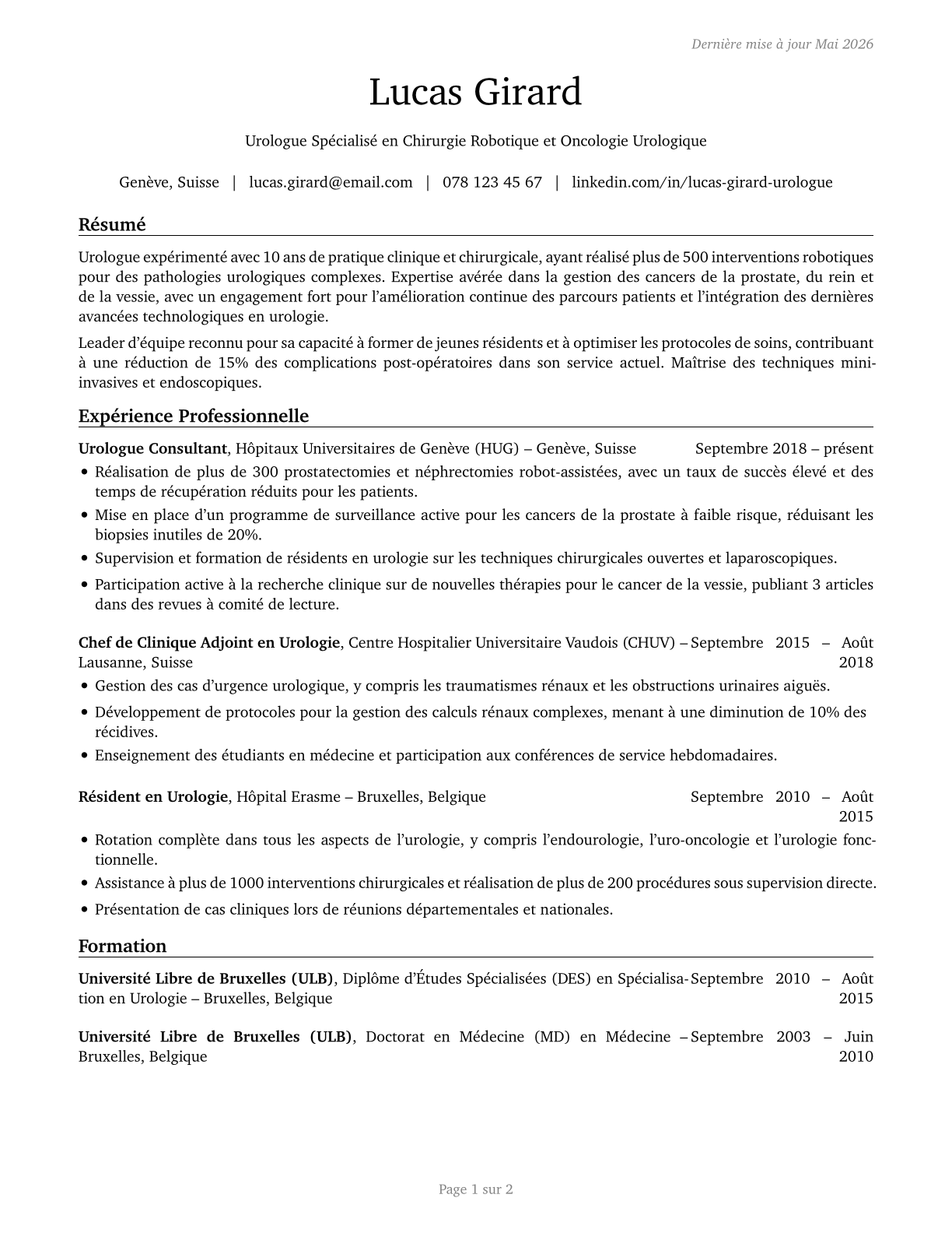 Urologists CV in French — page 1