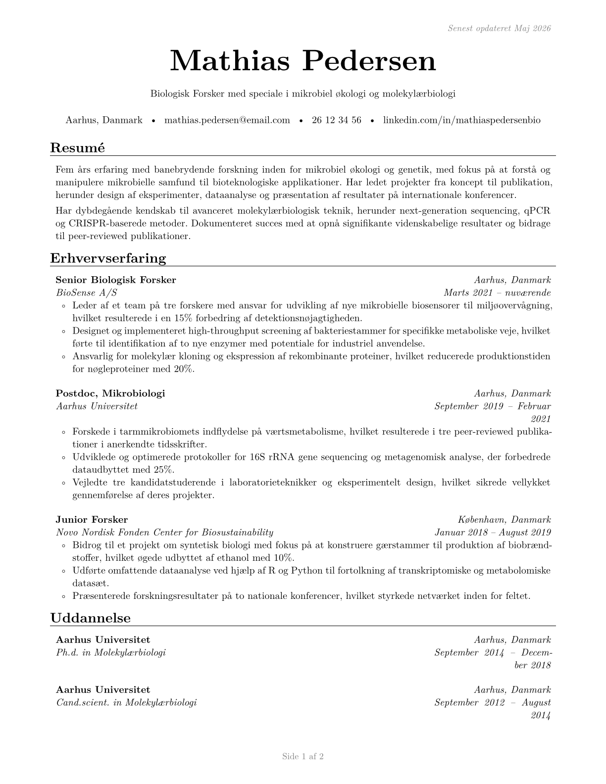 Biological Scientists, All Other CV in Danish — page 1