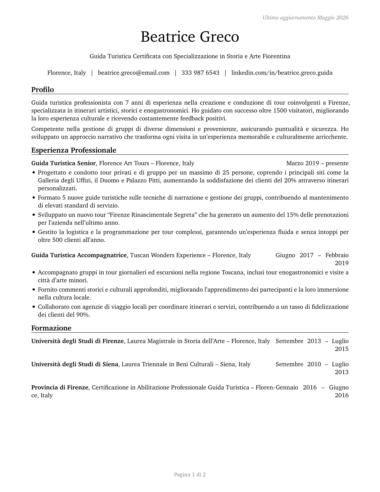 Tour Guides and Escorts CV in Italian — page 1
