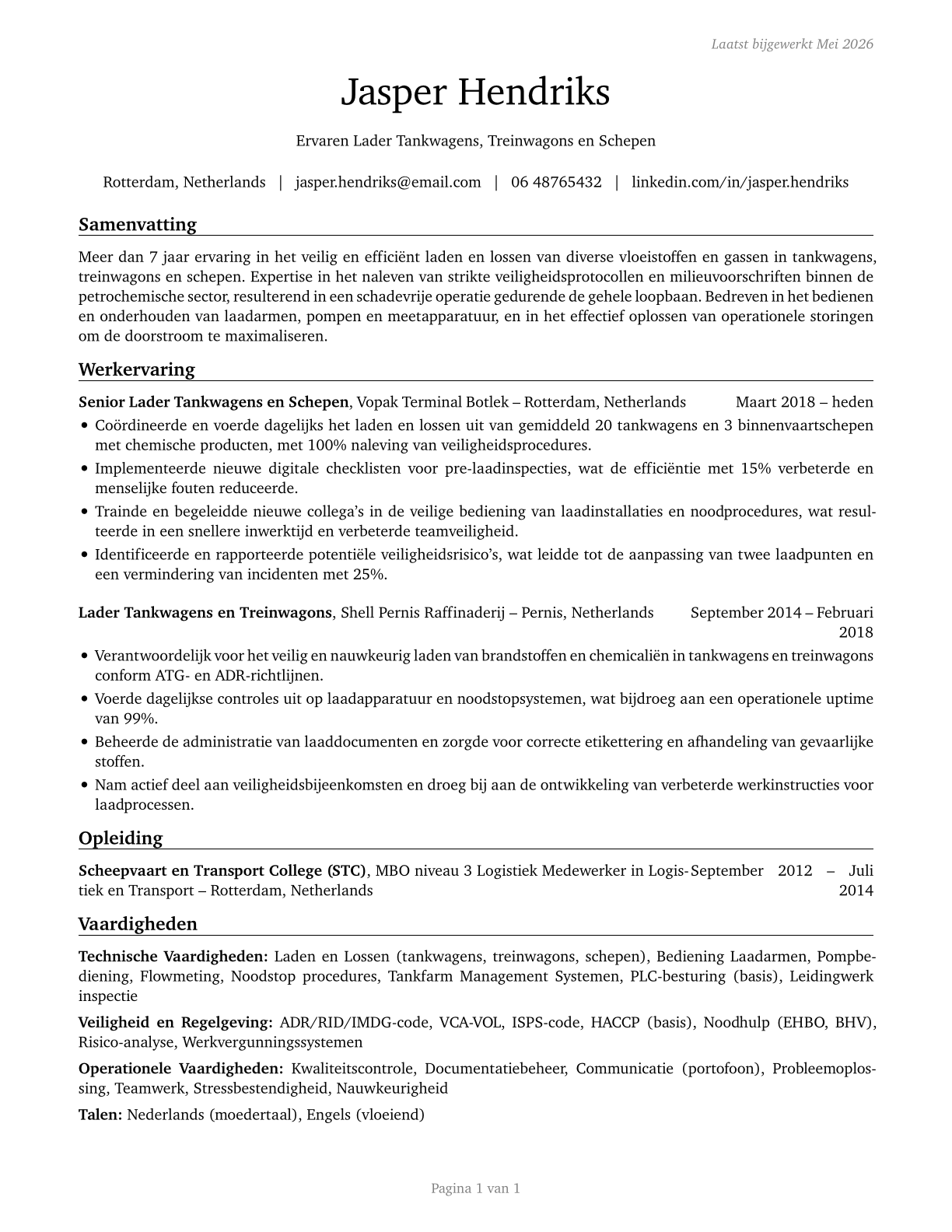 Tank Car, Truck, and Ship Loaders CV in Dutch — page 1