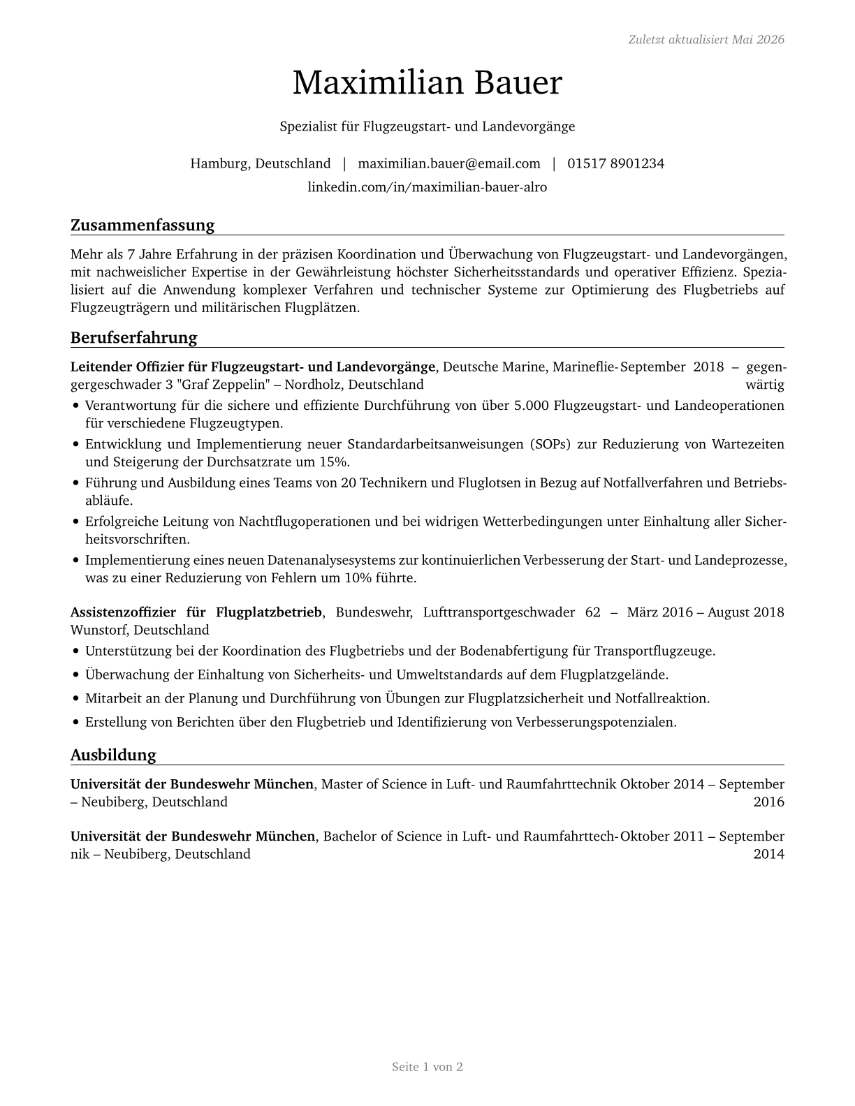 Aircraft Launch and Recovery Officers CV in German — page 1