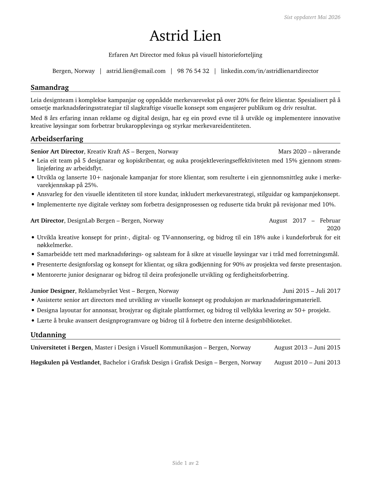 Art Directors CV in Norwegian_nynorsk — page 1