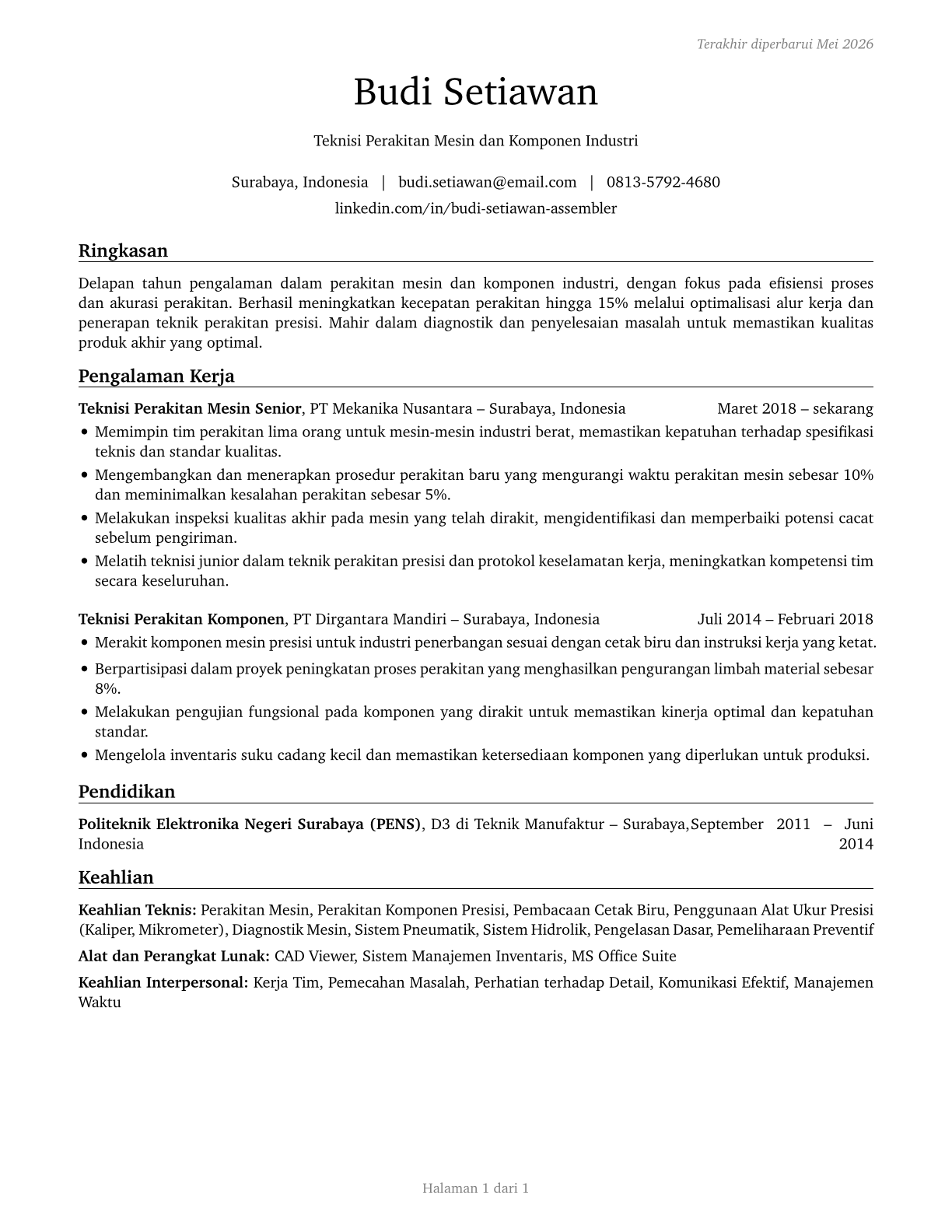 Engine and Other Machine Assemblers CV in Indonesian — page 1