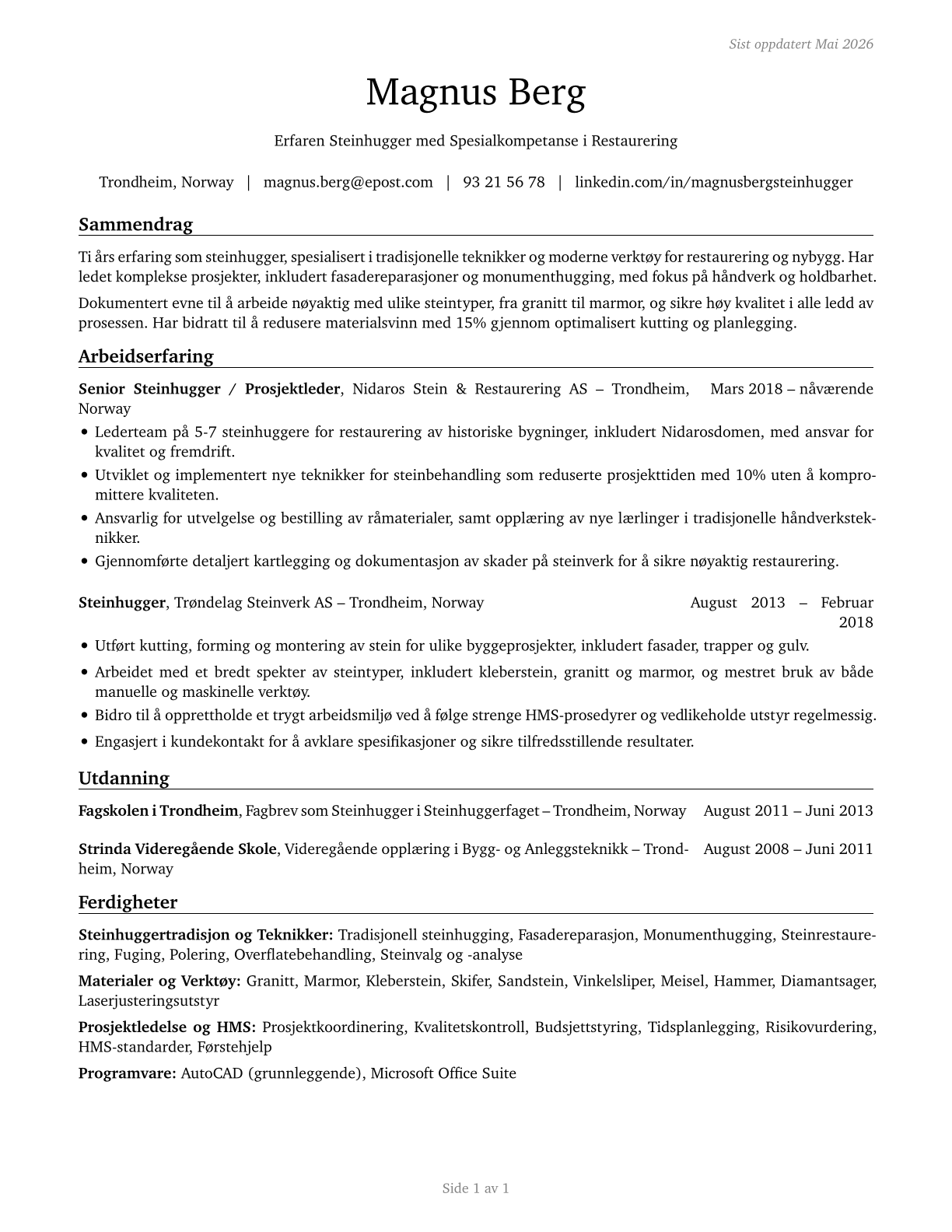Stonemasons CV in Norwegian_bokmal — page 1