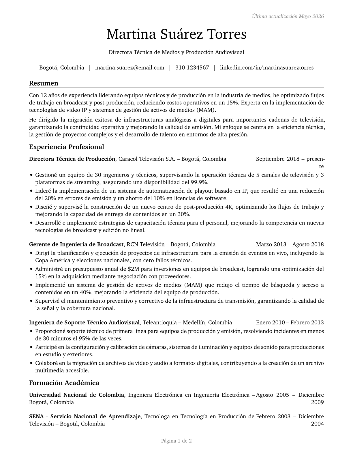 Media Technical Directors/Managers CV in Spanish — page 1
