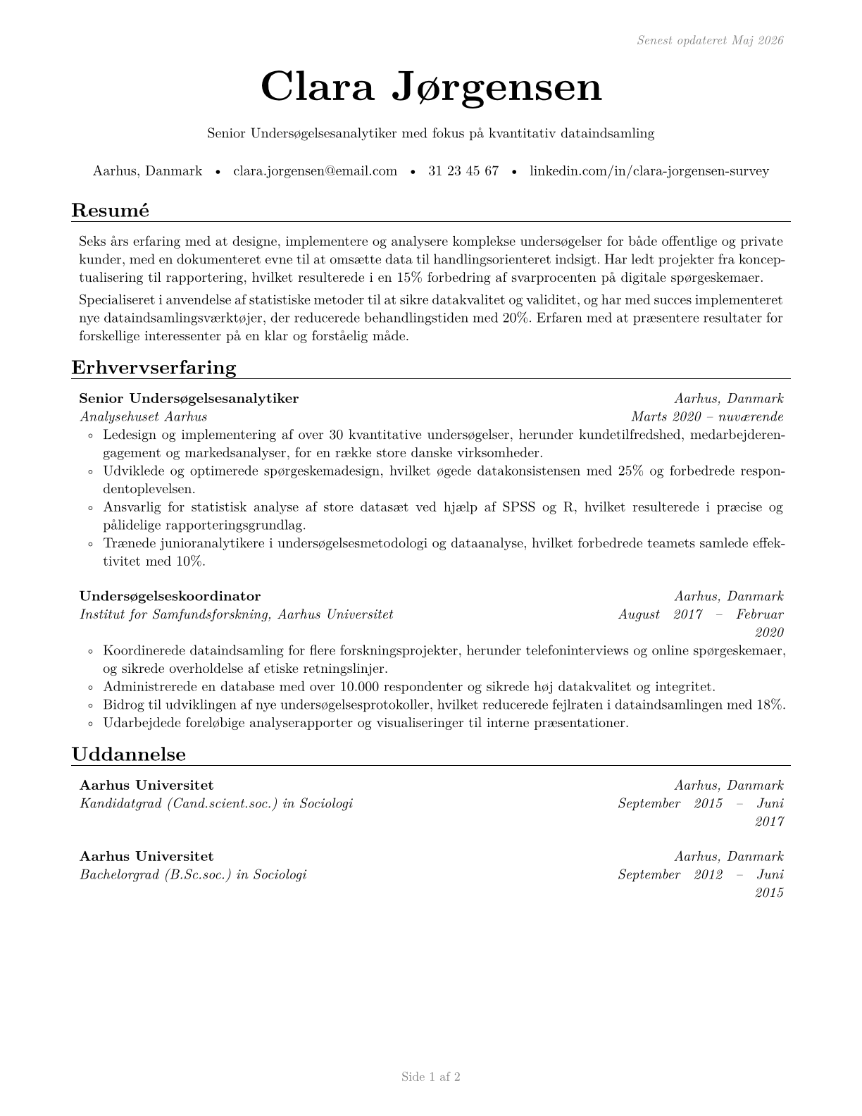 Survey Researchers CV in Danish — page 1