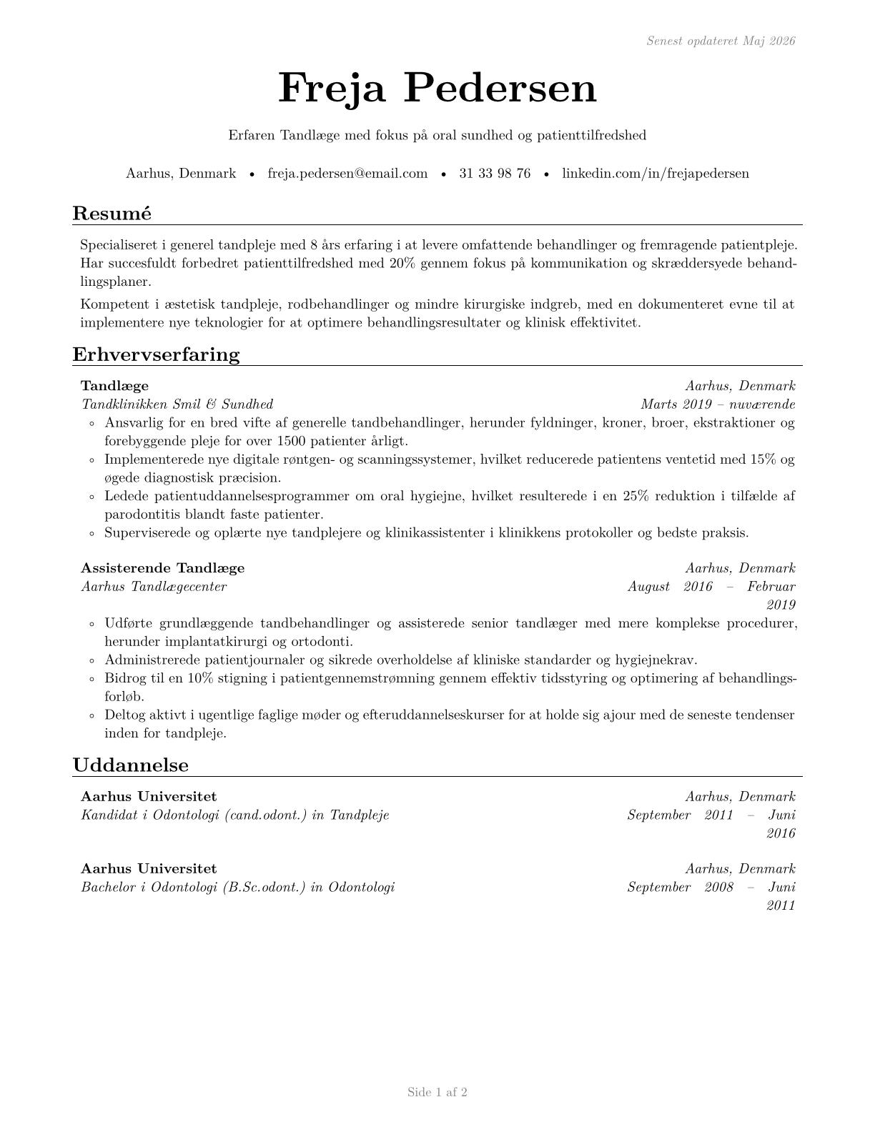 Dentists, General CV in Danish — page 1
